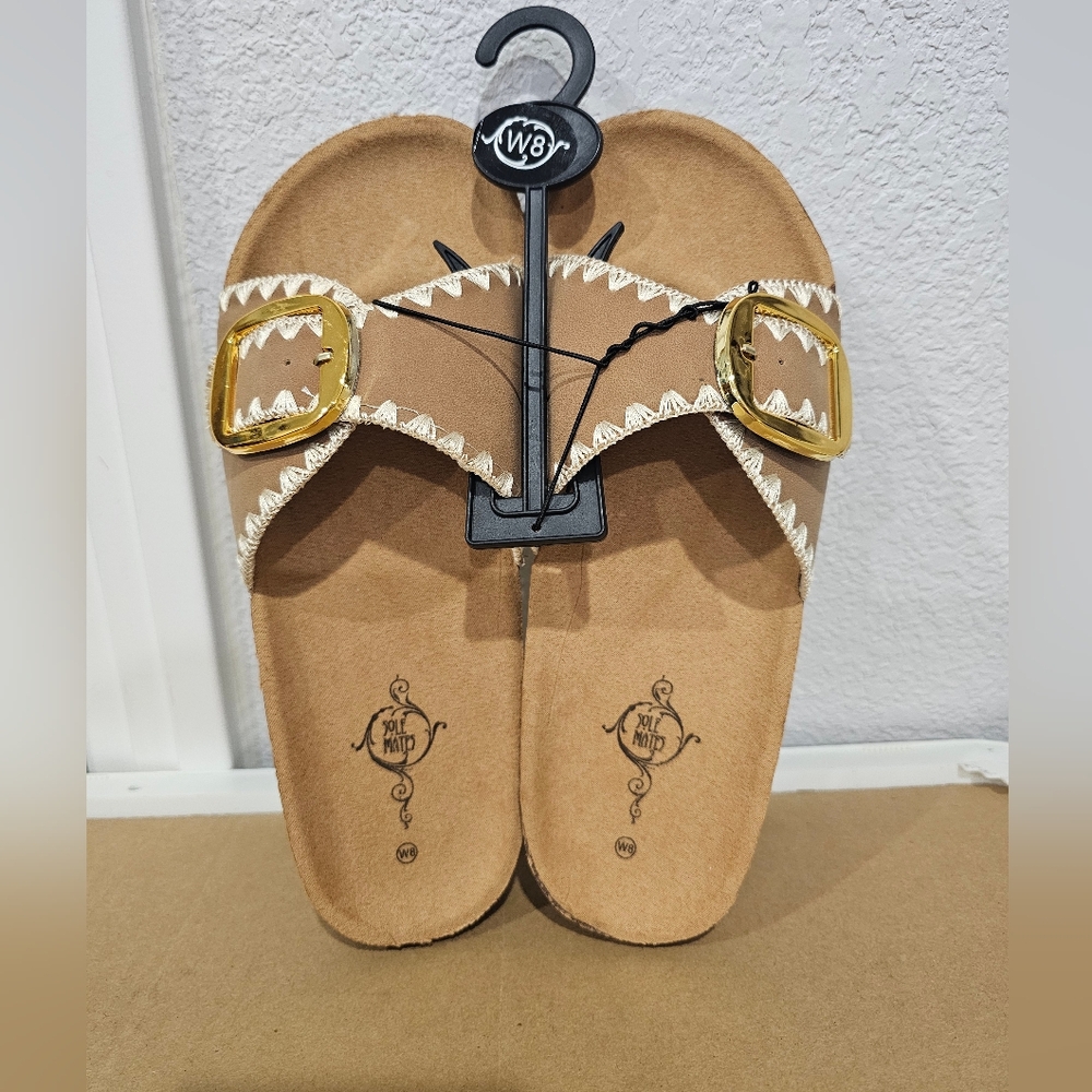 Sole Mates slides women's Sandals with Gold Buckles